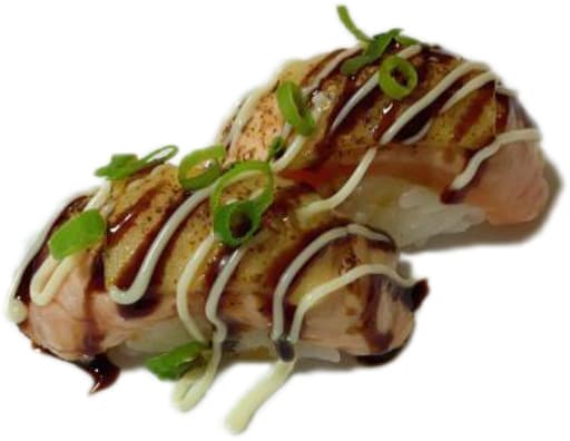 10. Nigiri flamed cheese sake (geflambeerde zalm met kaas) 2 st.